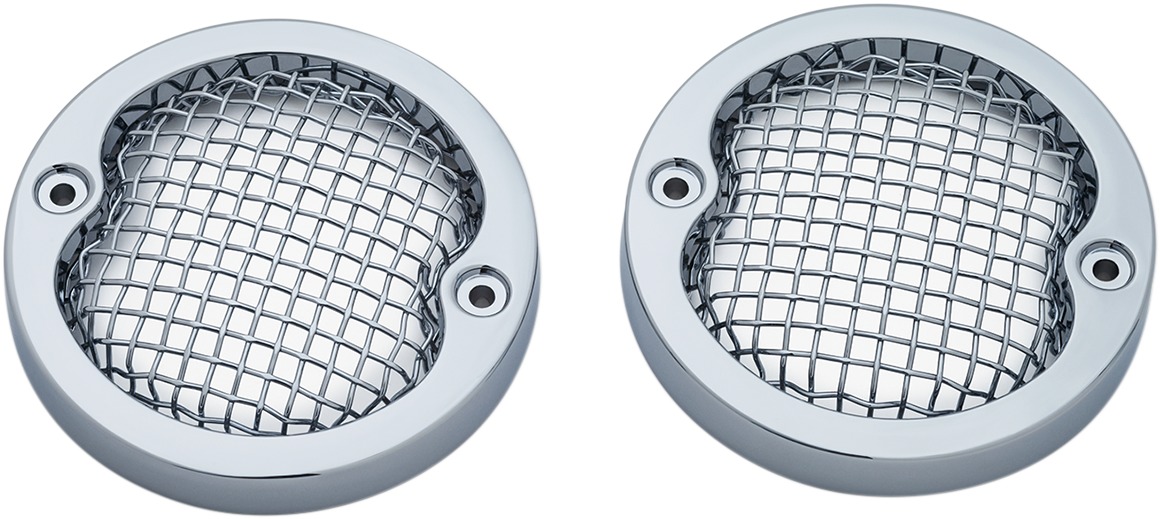 Mesh Turn Signal Bezels 3-1/4in Chrome - Click Image to Close