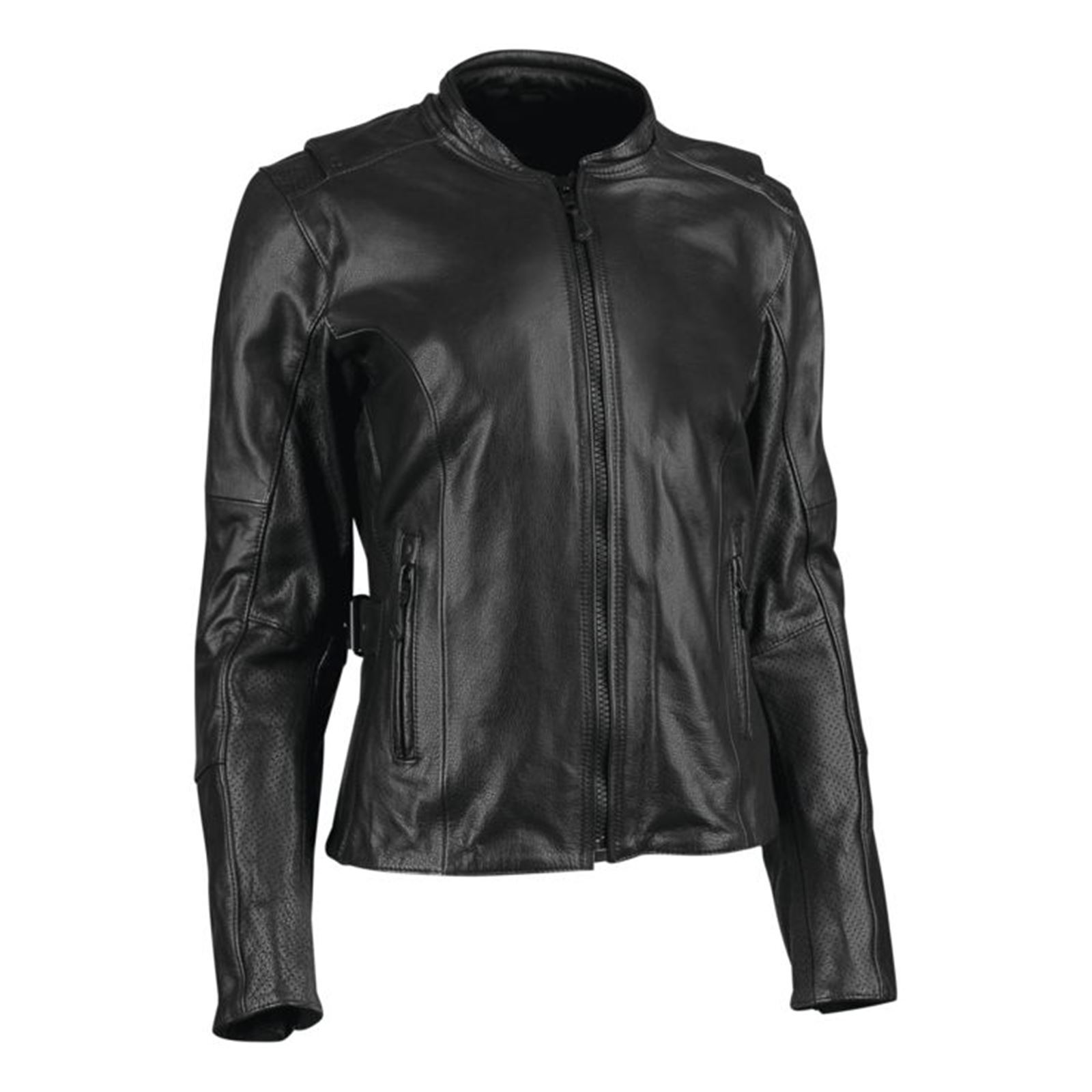 Throttle Body Leather Jacket Black Womens - Medium - Click Image to Close