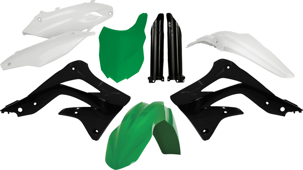 Full Plastic Kit - Black/Green/White Factory - For 13-15 Kawasaki KX450F - Click Image to Close