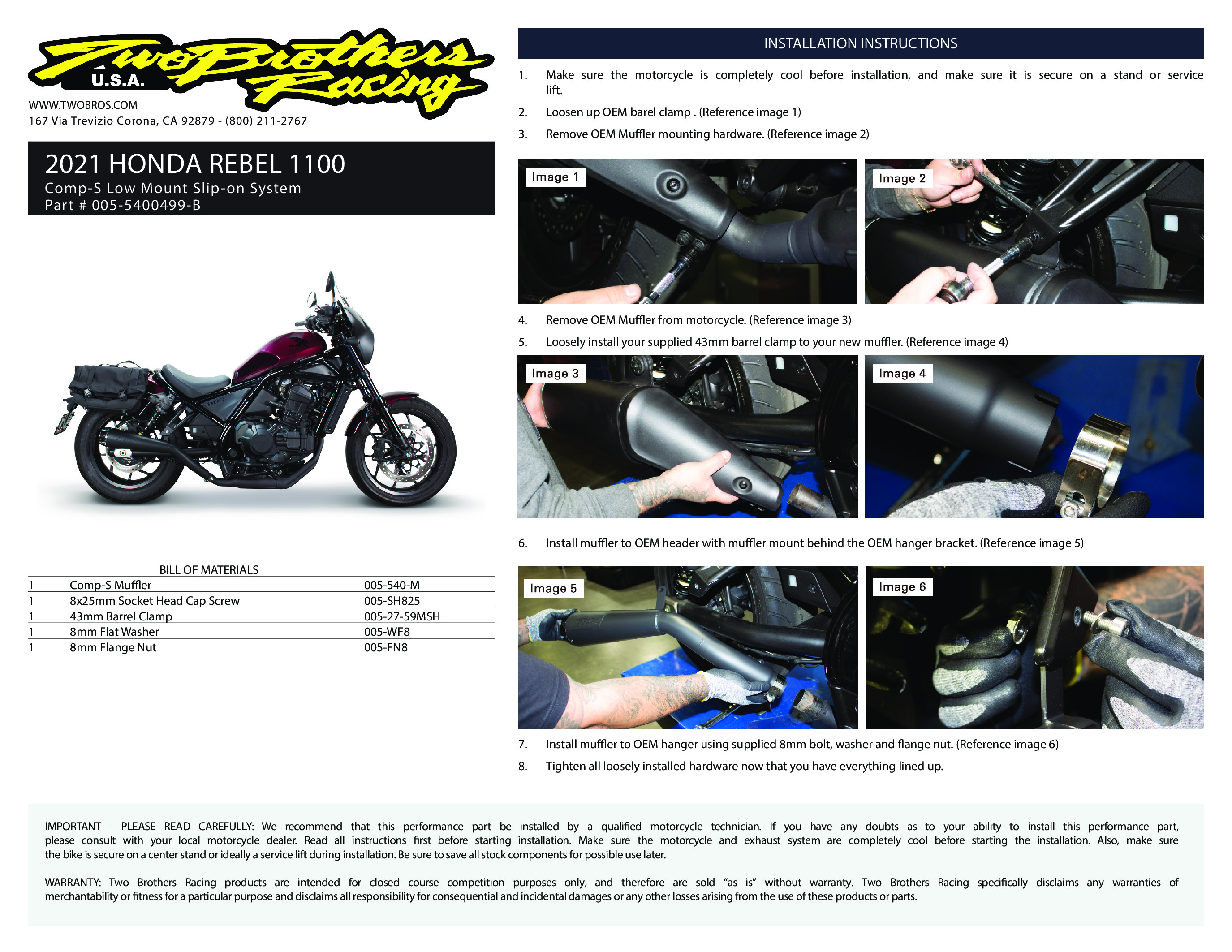 Low-Mount Black Stainless Steel Comp-S Slip On Exhaust - For 2021+ Honda Rebel 1100 - Click Image to Close