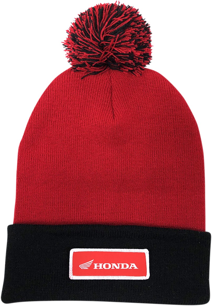 Men's Honda Pom Beanie - Honda Beanie Redblk - Click Image to Close