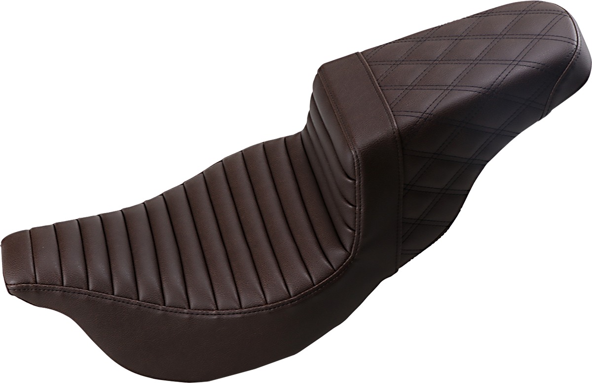 Step-Up Lattice Stitched 2-Up Seat Brown - For Harley Touring - Click Image to Close