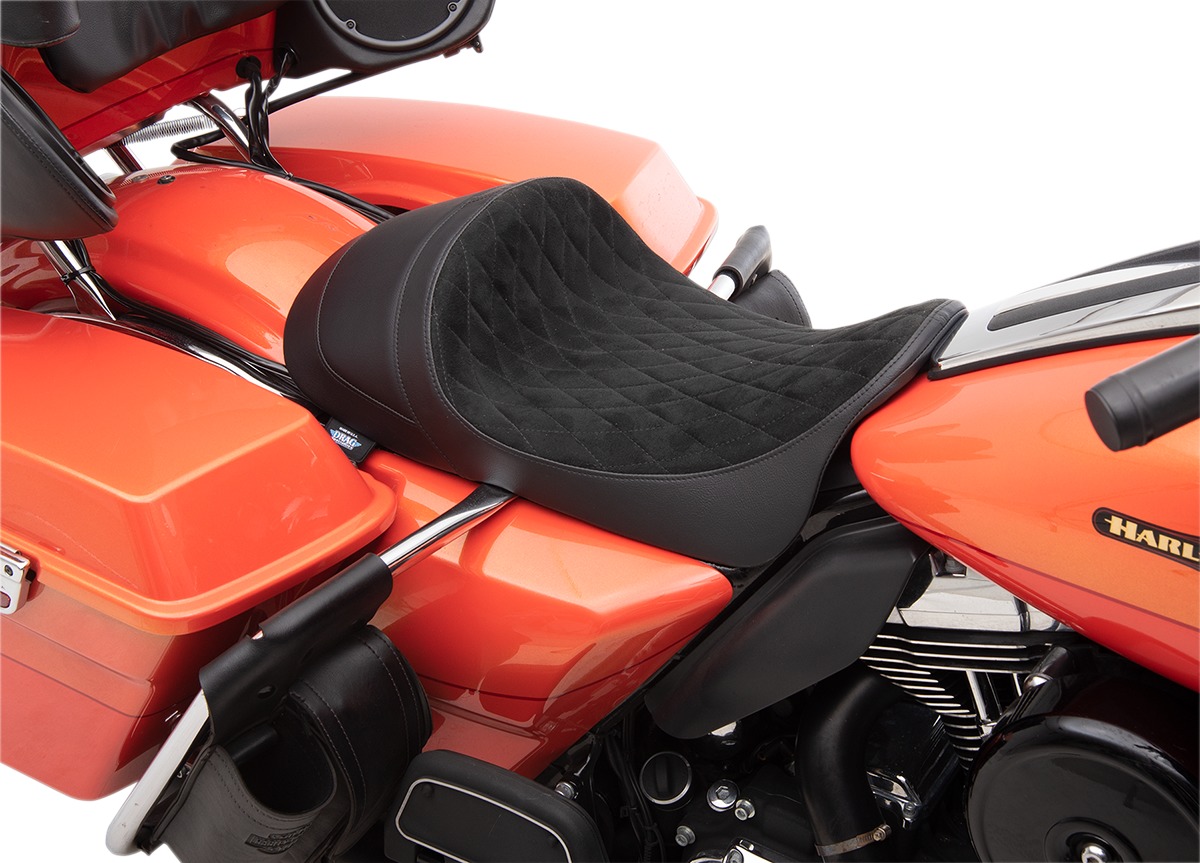 Diamond Faux Suede EZ-On 2-Up Seat Low & Forward - For 08-20 Harley FLH FLT - Click Image to Close