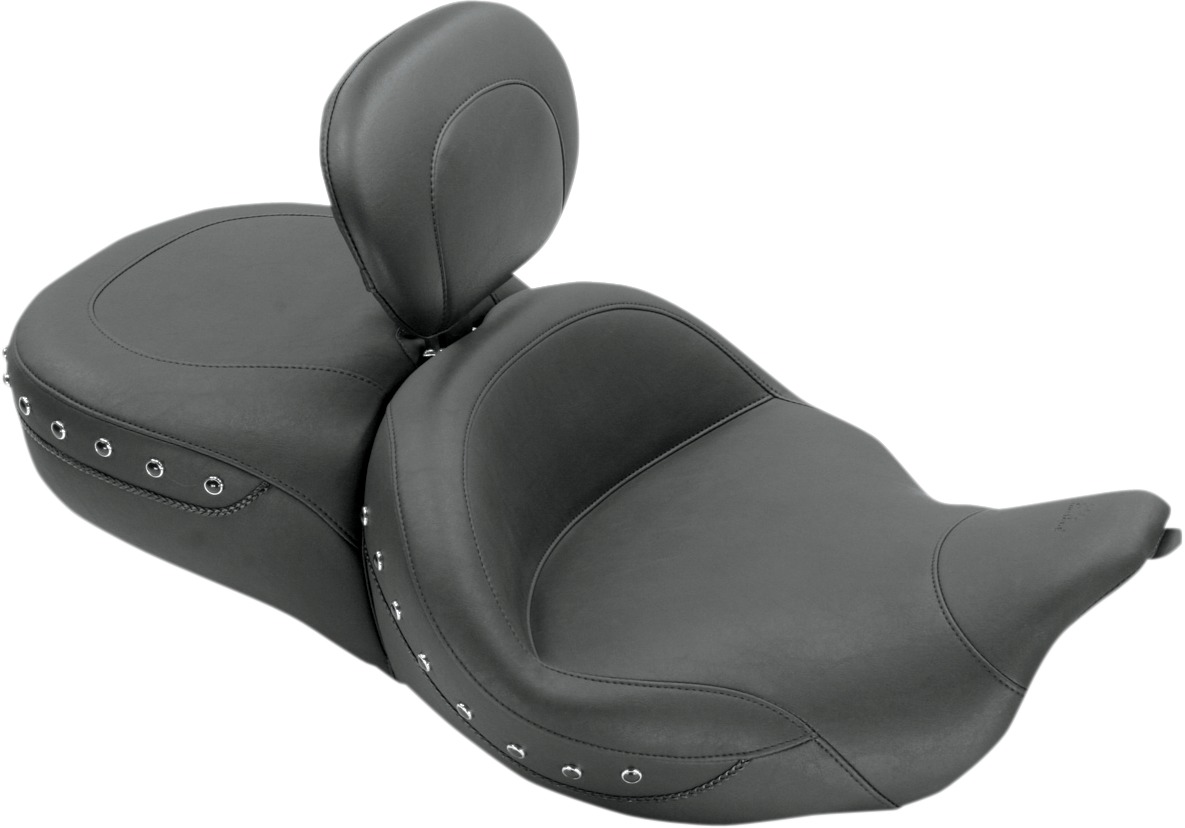 Super Touring Studded Vinyl 2-Up Seat Backward w/Backrest - For 08-20 FLH FLT - Click Image to Close