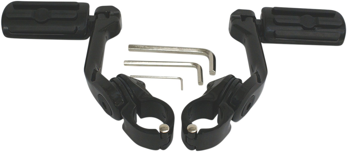 Ribbed Clamp-On Highway Bar Footpegs w/Mount 1-1/4" - Black - Click Image to Close