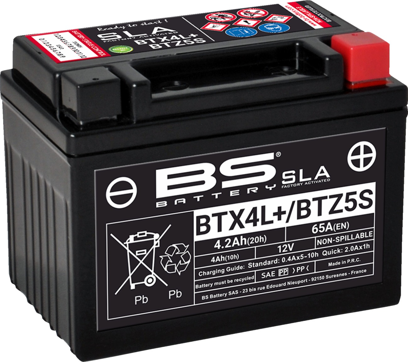 Factory Activated AGM Maintenance Free Battery - Replaces YTX4L-BS & YTZ5S-BS - Click Image to Close