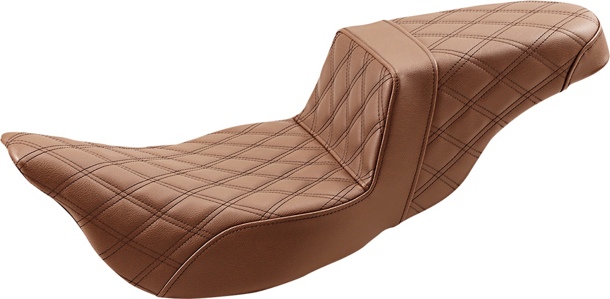 Step-Up Lattice Stitched 2-Up Seat Brown - For Harley Touring - Click Image to Close