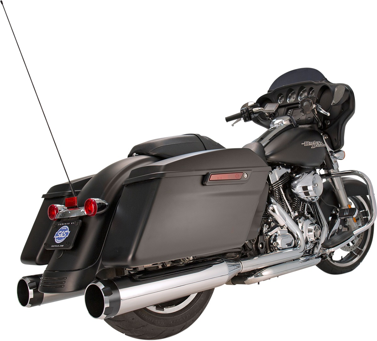 MK45 Chrome 4.5" Slip On Exhaust Black Cap Thruster - For 95-16 Harley FLH FLT - Click Image to Close