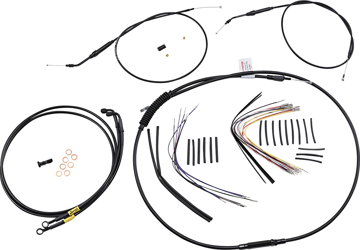 Extended Black Control Cable Kit For 14" T-Bar Handlebars - Fits 96-05 Dyna Low Rider & Super Glide - Click Image to Close