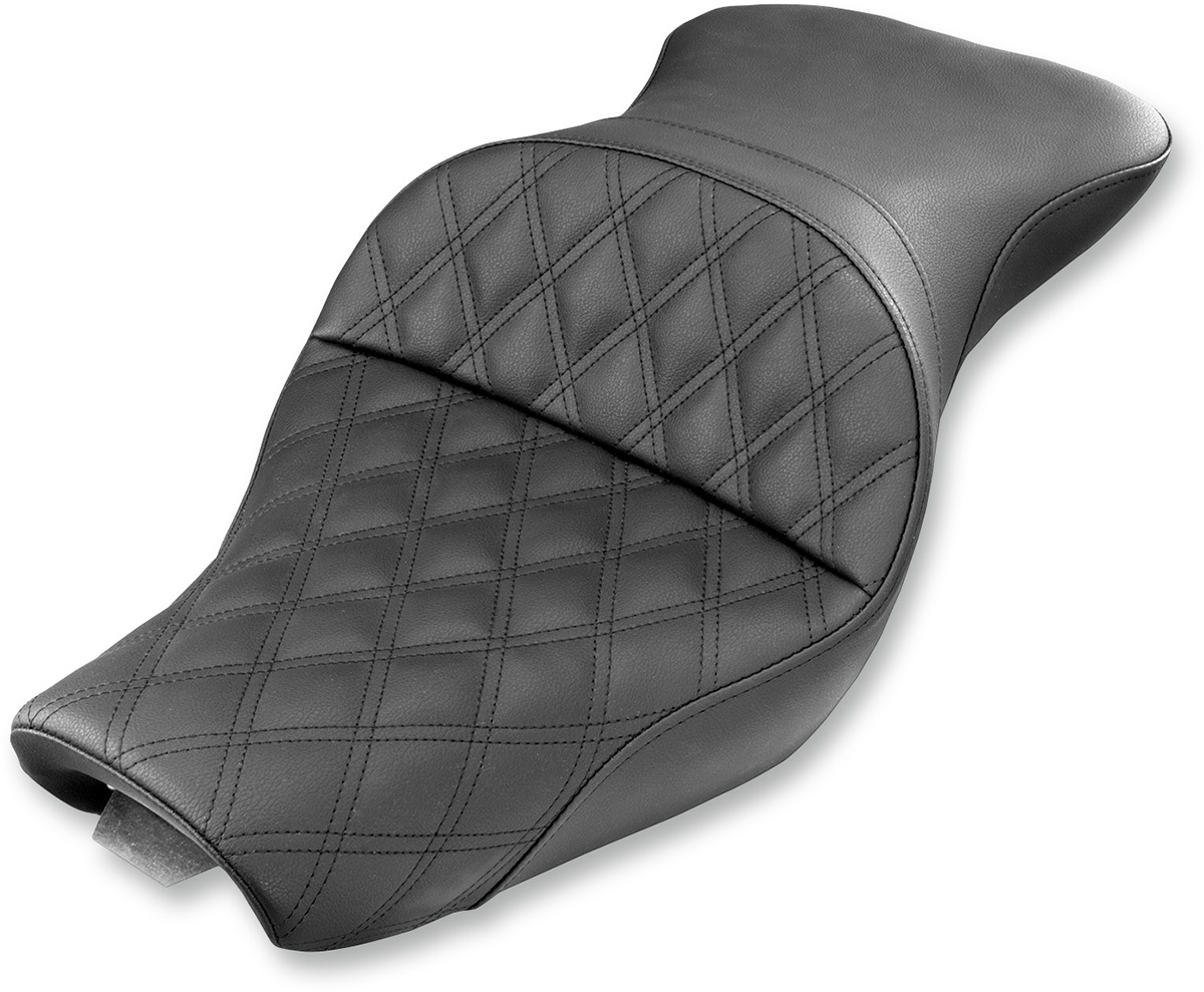 Explorer Touring Lattice Stitched 2-Up Seat - Black - For 04-20 Harley XL - Click Image to Close