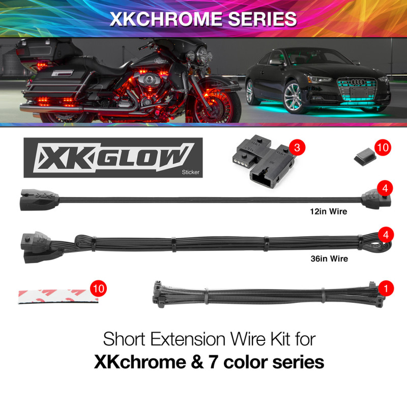 XK Glow Extension Wire Kit for XKchrome & 7 Color Series for Motorcycle - Click Image to Close