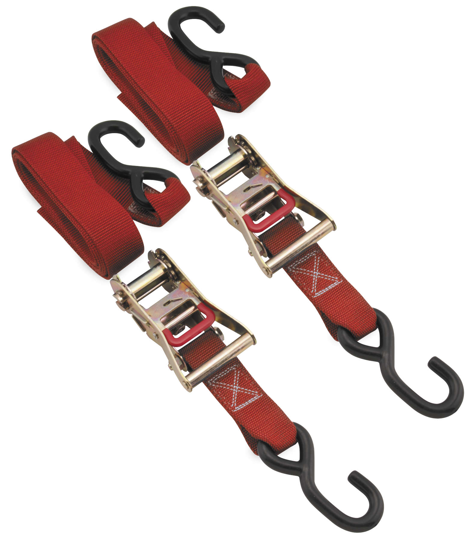 Ratchet Tie Downs - Pair - 1-1/2" x 84" Red - Click Image to Close