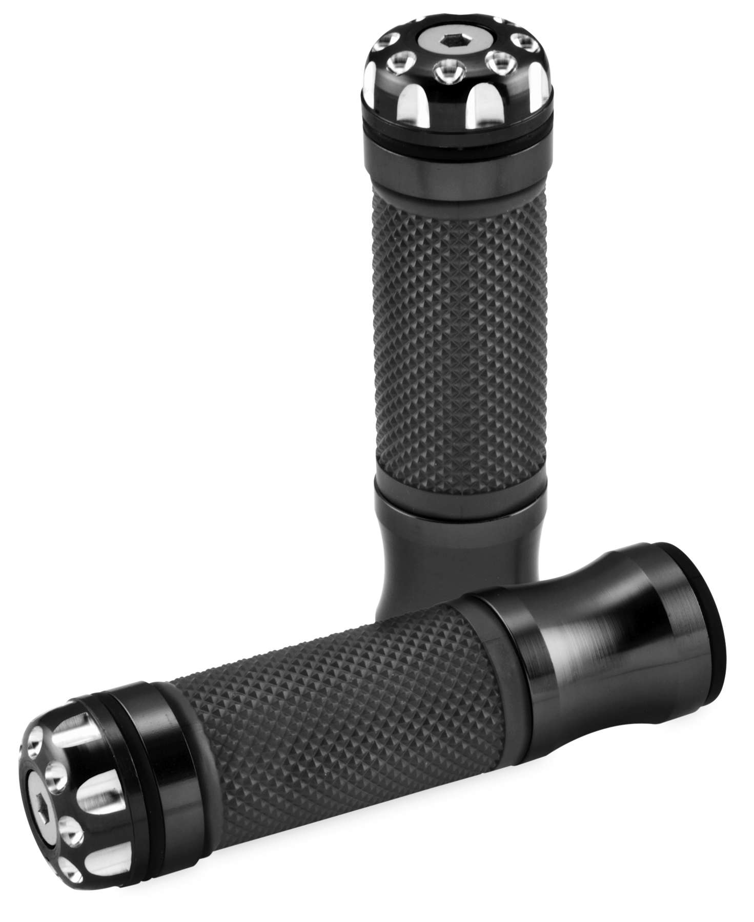 Motorcycle Handlebar Grips With Revolver Bar End - 7/8" - Black - Click Image to Close