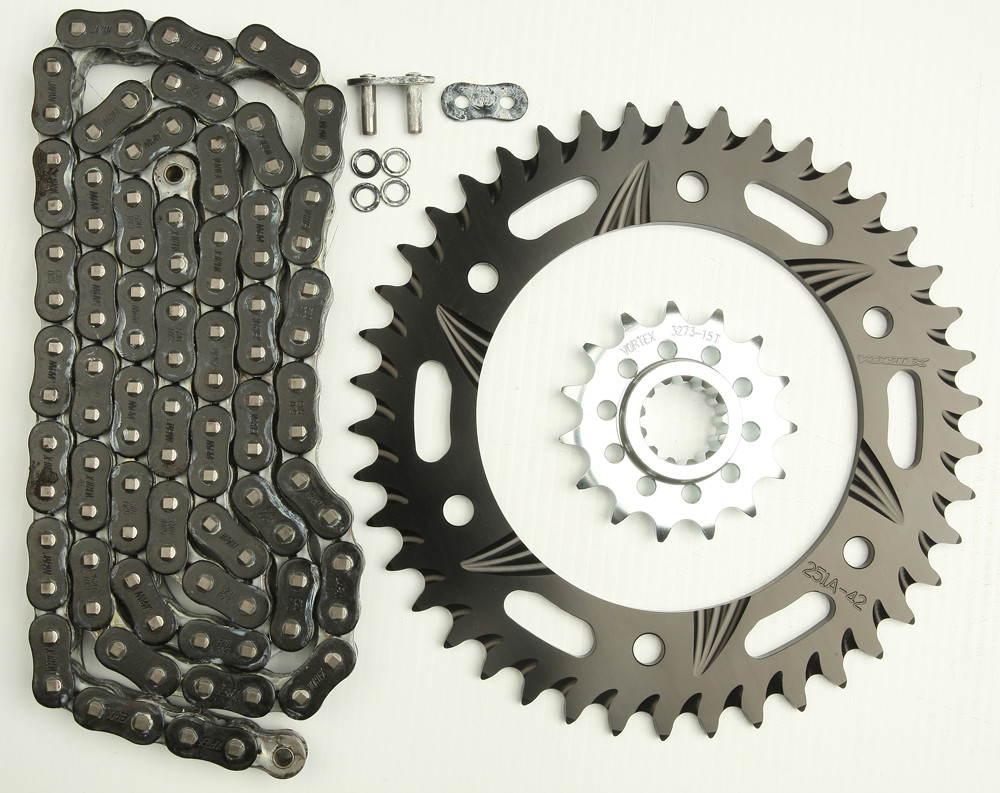 V3 Chain & Sprocket Kit Black RX Chain 520 15/42 Hardcoat Aluminum - For 00-07 Honda RC51 - Click Image to Close