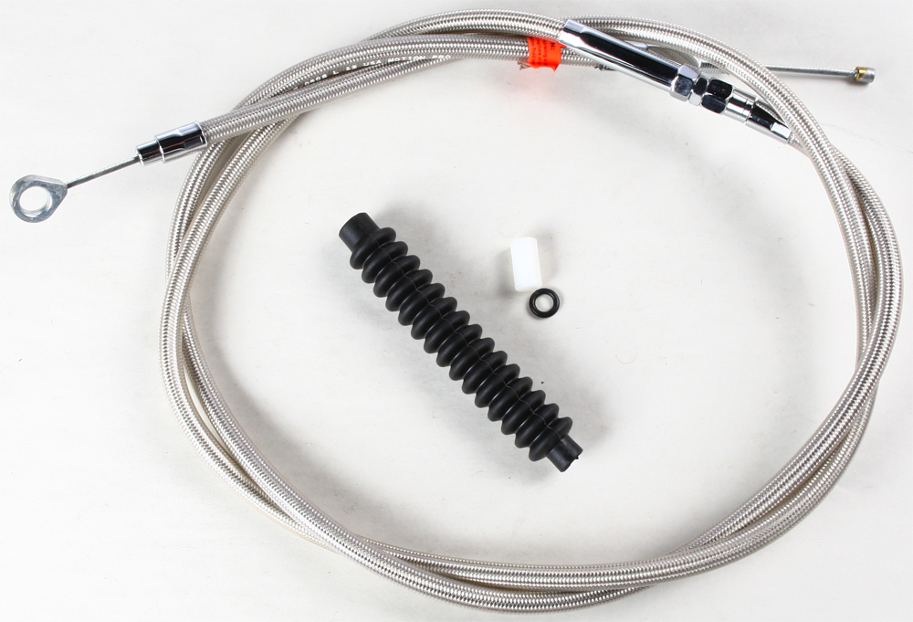 LW Stainless Steel Extended Clutch Cable - For 87-06 HD Softail Dyna - Click Image to Close