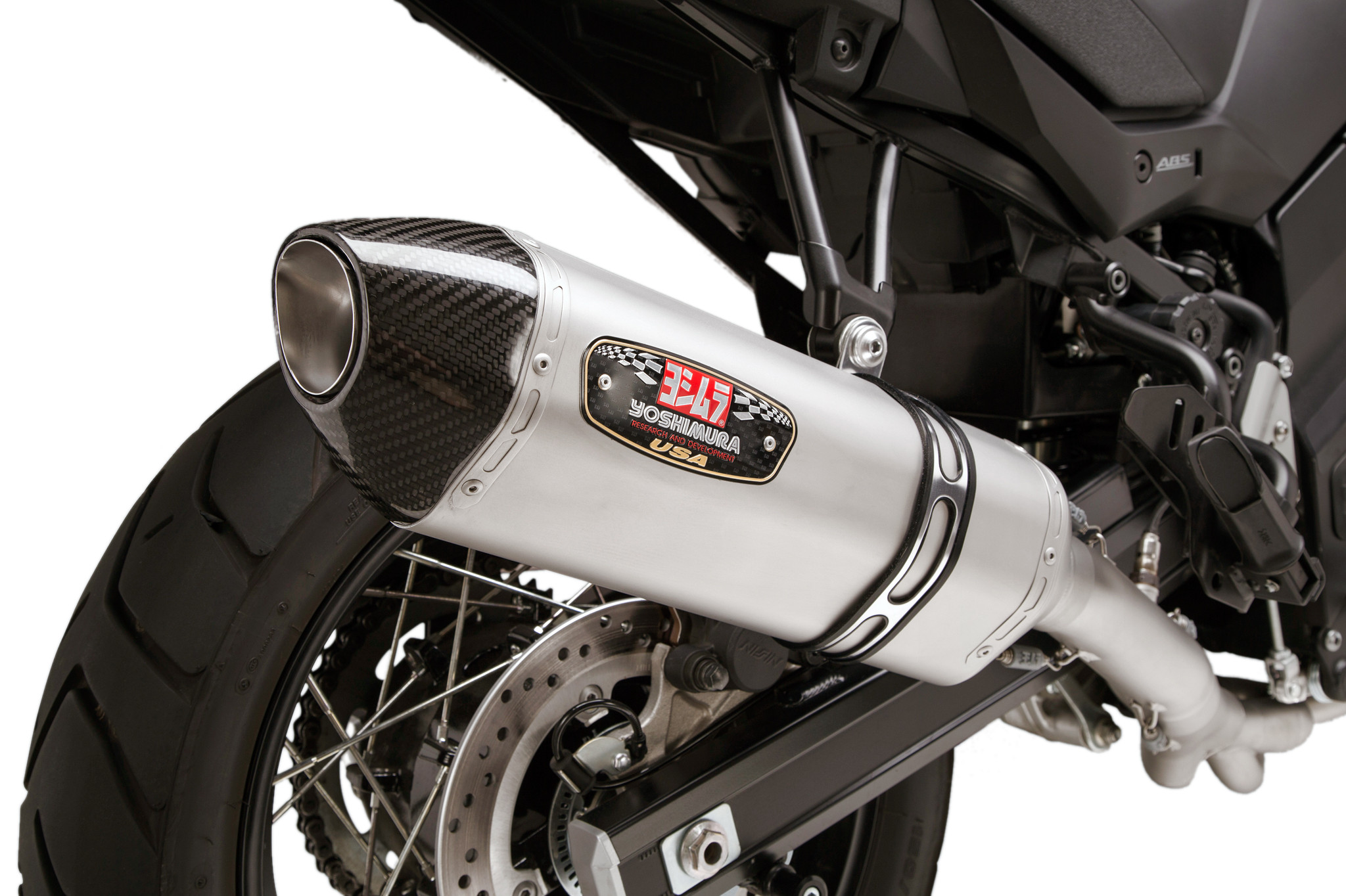 R-77 Race 3/4 Slip On Exhaust - Stainless Steel w/ Carbon Tip - For 17-18 Suzuki VStrom 650 - Click Image to Close