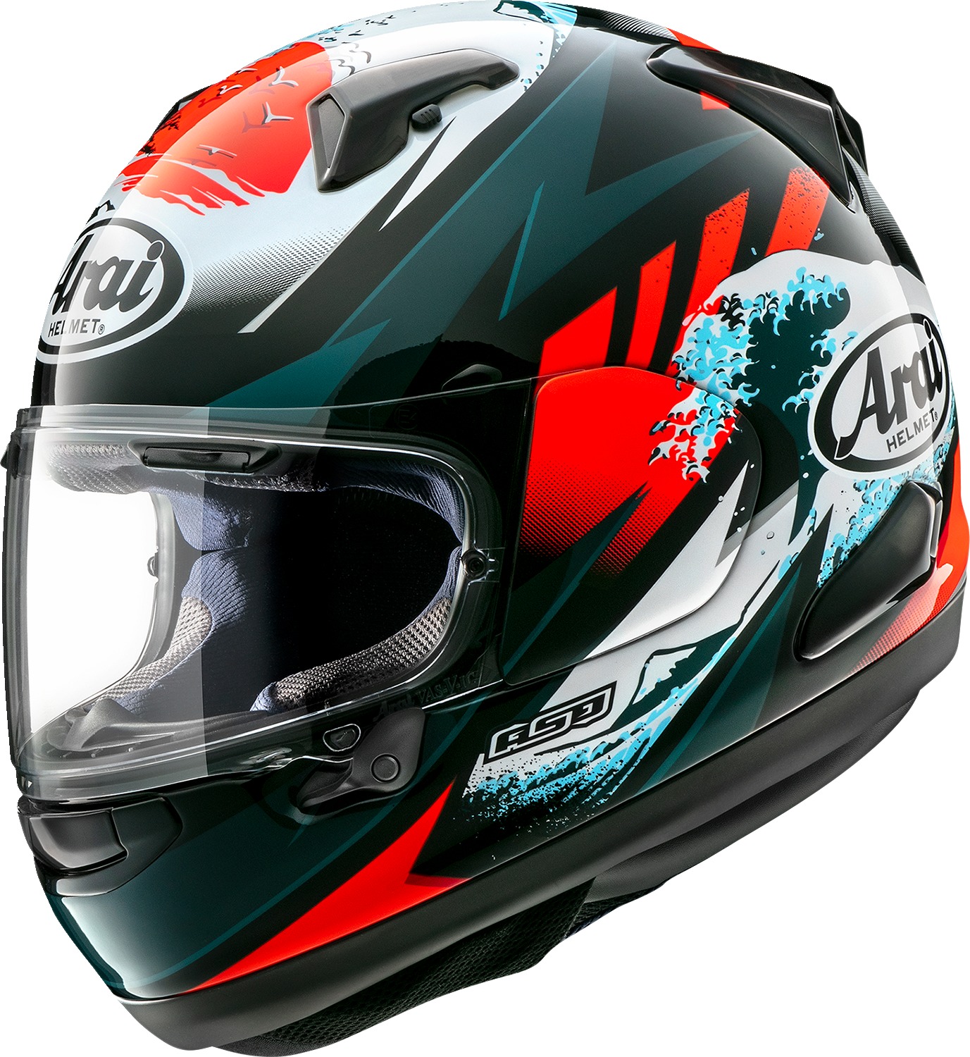 Arai Quantum-X Wave Helmet Small Red/White/Blue - Full-face helmet with Wave graphic - Click Image to Close