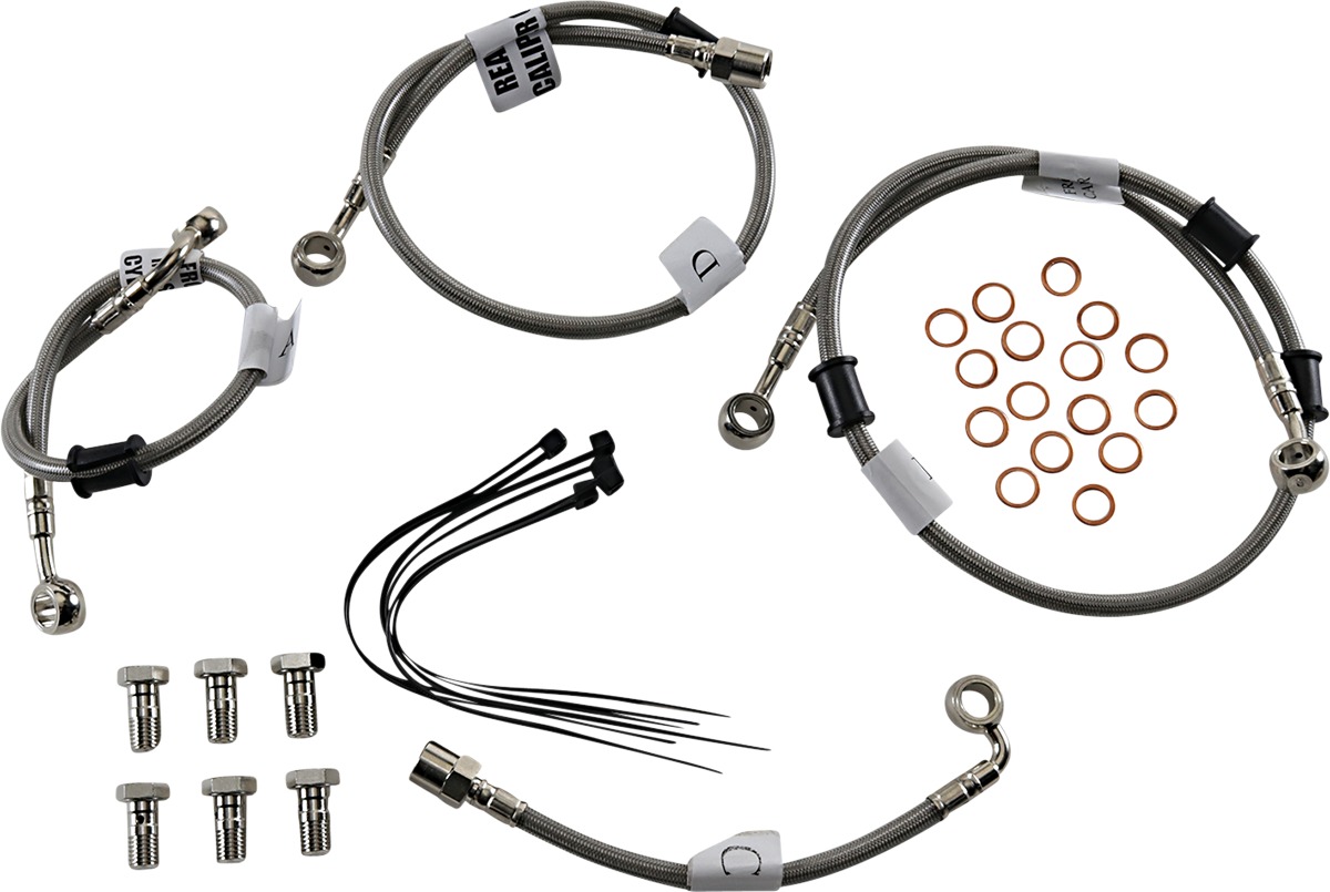 Stainless Steel ABS Brake Line Kit - F&R Brake Lines - For 18-22 Kawasaki Ninja 400 ABS - Click Image to Close