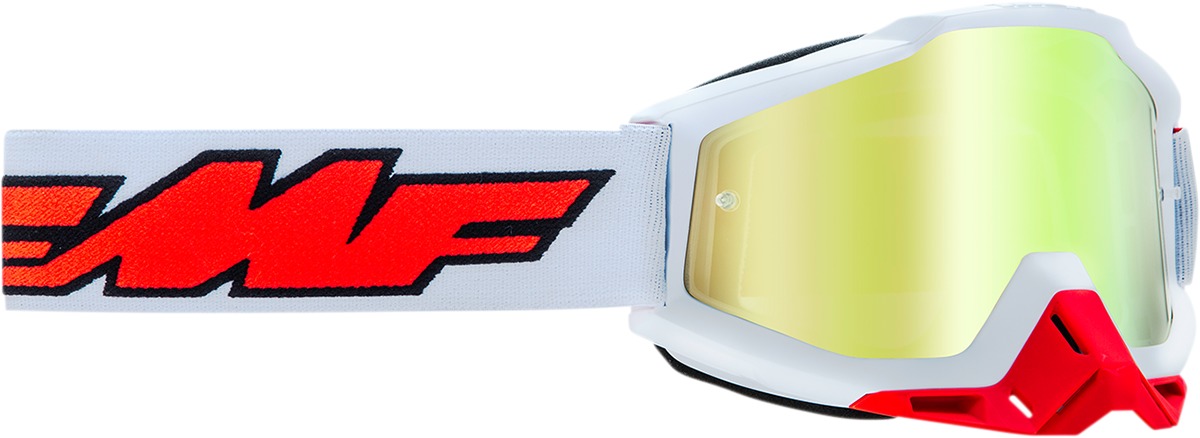 FMF PowerBomb Rocket Goggles White True Gold Lens - Mirrored lens goggles with spare clear lens - Click Image to Close