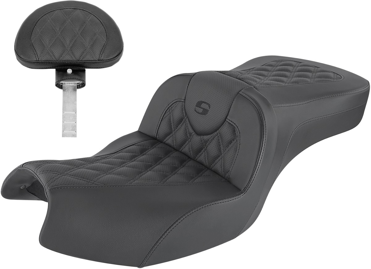 Road Sofa Lattice 2-Up Seat Black Gel w/Backrest - For 20-24 Indian Challenger - Click Image to Close