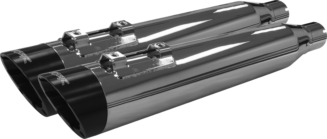 Comp-S Slash Slip On Exhaust Mufflers - Chrome w/ Black Ends - For 17-21 Harley Touring - Click Image to Close