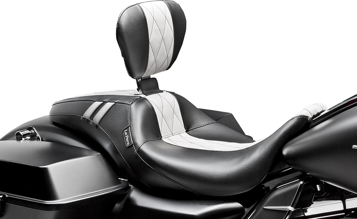 Outcast Diamond Full Solo Seat Black/White w/Backrest - FLH FLT - Click Image to Close