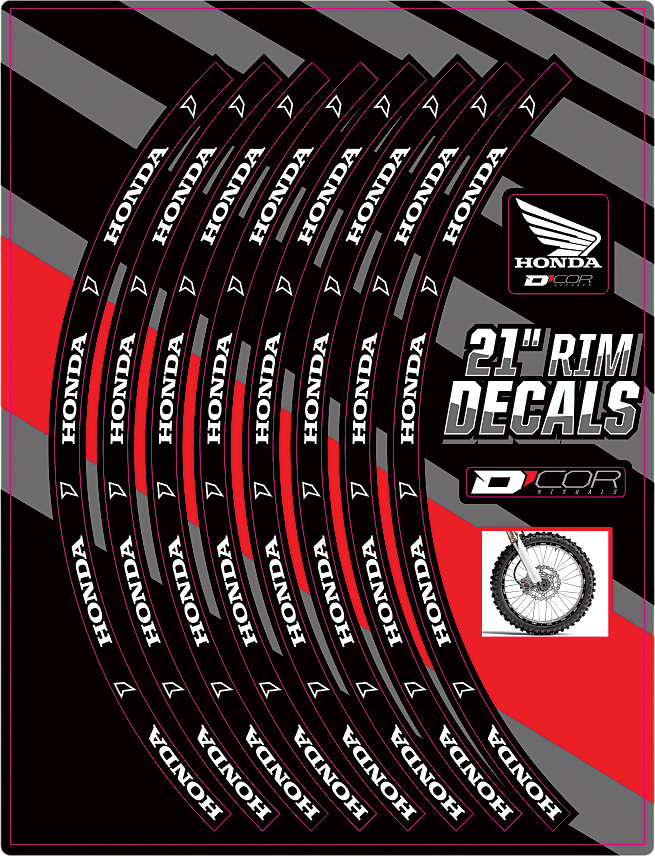 Rim Decals 21" Honda Logo Front - For 97-17 Honda CR CRF 125-500 - Click Image to Close