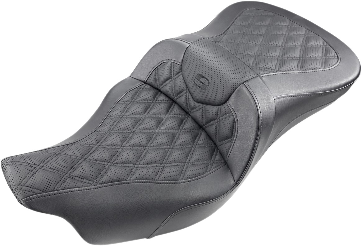 Road Sofa Lattice Stitched 2-Up Seat Black Gel - For Harley FLHTCUTG - Click Image to Close