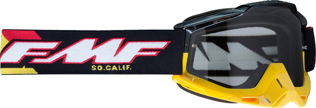 FMF PowerBomb Speedway Goggles - Black/Red/Yellow - Anti-fog lens, triple-layer foam, secure fit - Click Image to Close