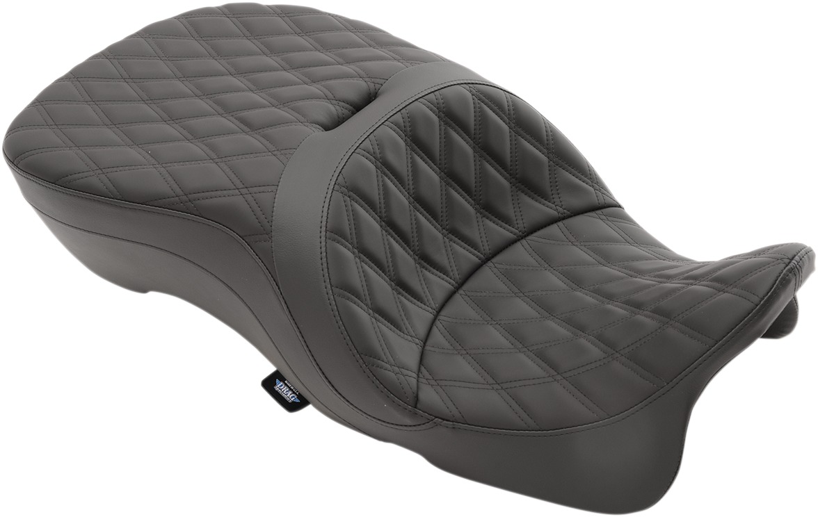 Double Diamond SR Leather 2-Up Seat Upfront & Low - For Harley FLH FLT - Click Image to Close