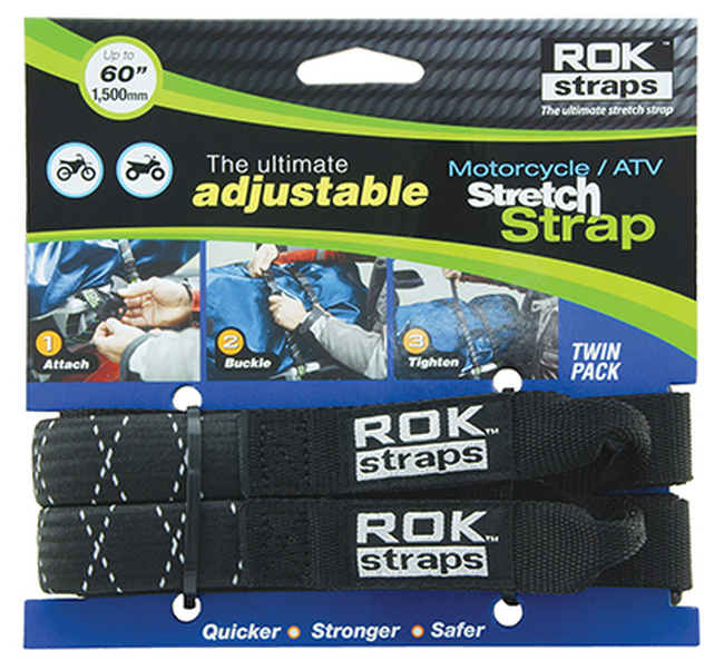 ROK Straps Heavy Duty Stretch Strap 60 Inch Black/Reflective - Adjustable stretch strap, 18-60 inches - Click Image to Close