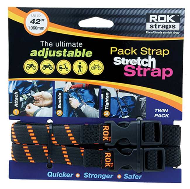 ROK Straps Medium Duty Stretch Strap 42in Black/Orange - Flat stretch strap for secure cargo transport - Click Image to Close