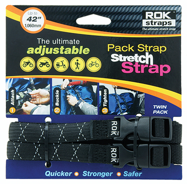 ROK Straps Medium Duty Stretch Strap 42in Black/Reflective - Adjustable stretch strap, 12-42 inches - Click Image to Close