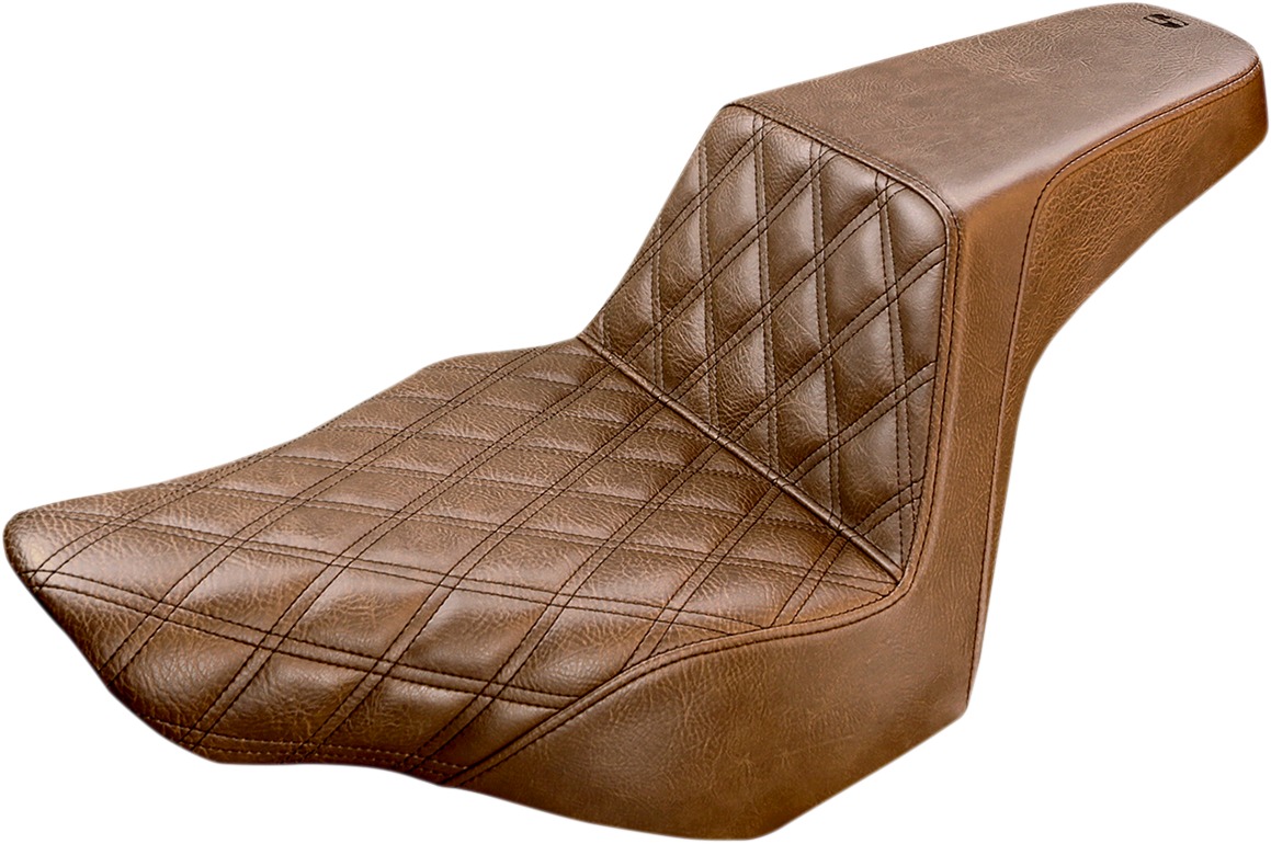 Step-Up Front Lattice Stitch 2-Up Seat Brown - For 13-17 Harley FXSB - Click Image to Close