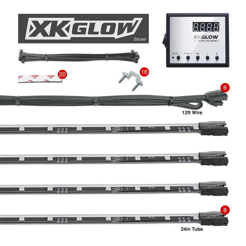 XK Glow 3 Million Color LED Accent Light Car/Truck Kit 8x24In Tubes - Click Image to Close