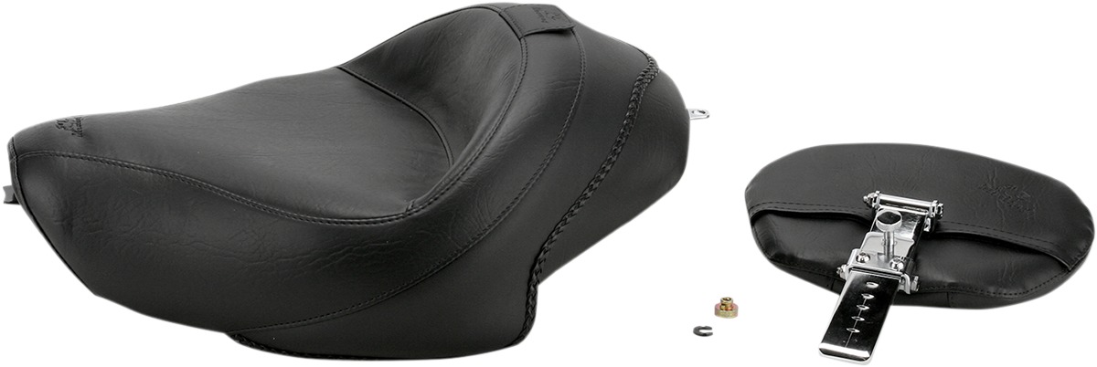 Wide Smooth Naugahyde Solo Seat Black w/Backrest - For 04-20 Harley XL XR - Click Image to Close