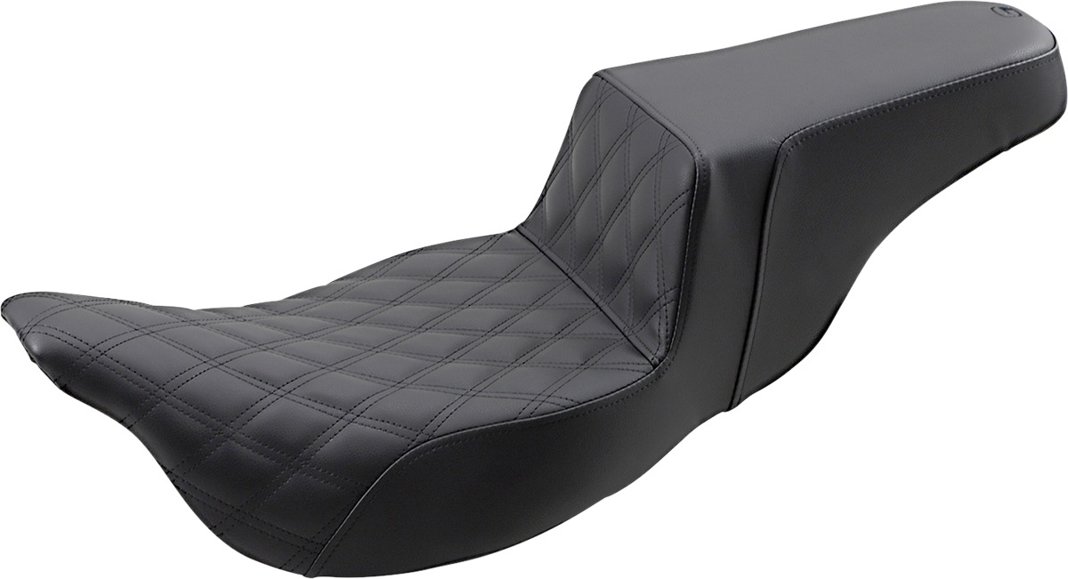 Step-Up Lattice Stitched 2-Up Seat - Black - For Harley Touring - Click Image to Close