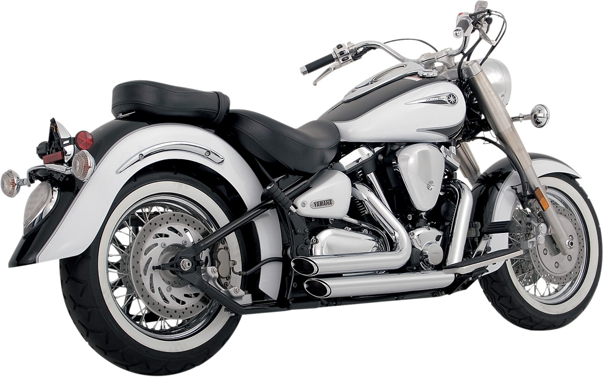 ShortShots Staggered Chrome Full Exhaust - For 99-07 Yamaha RoadStar - Click Image to Close