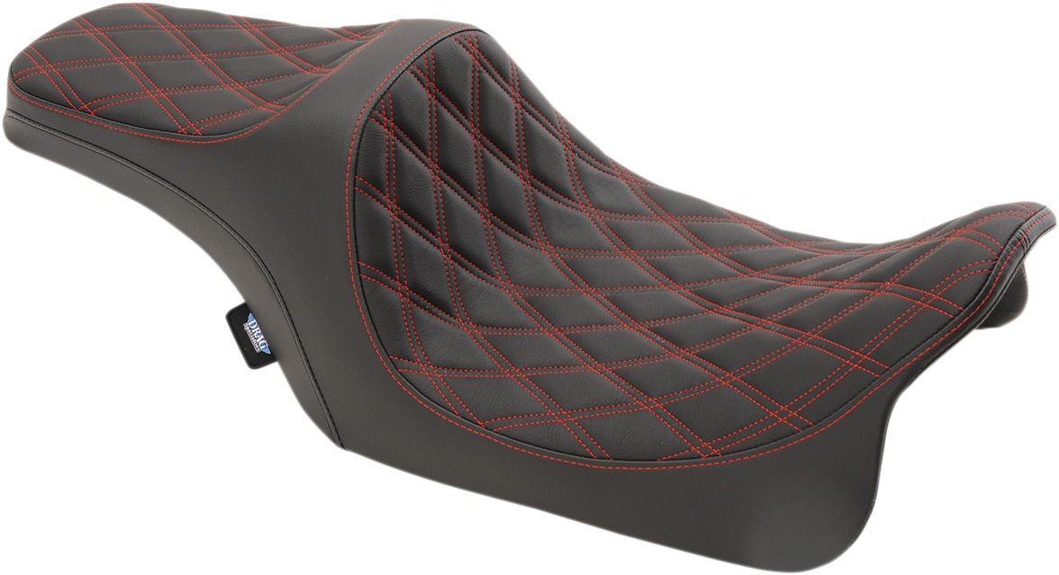 Predator Dbl-Diamond Vinyl 2-Up Seat Black/Red - For 08-20 Harley FLH FLT - Click Image to Close