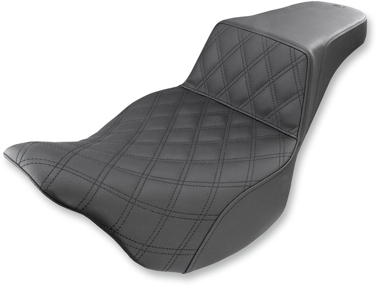 Step-Up Front Lattice Stitch 2-Up Seat Black Gel - For Harley FLH FLT - Click Image to Close