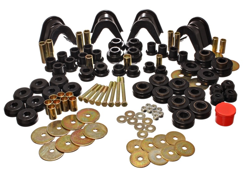 66-77 Ford Bronco 4WD (w/ 4 Deg C-Bushings) Black Hyper-Flex Master Bushing Set - Click Image to Close