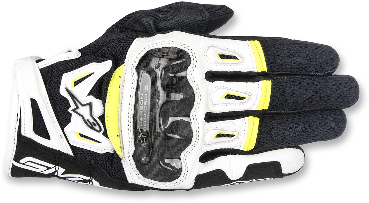 SMX-2 V2 Air Carbon Motorcycle Gloves Black/White/Yellow X-Large - Click Image to Close