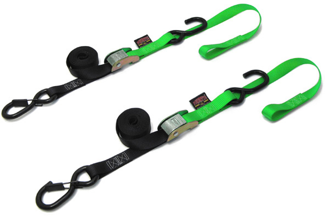 1"x6' Soft-Tye Tie Down w/Secure Hook - Pair, Black & Green - Click Image to Close