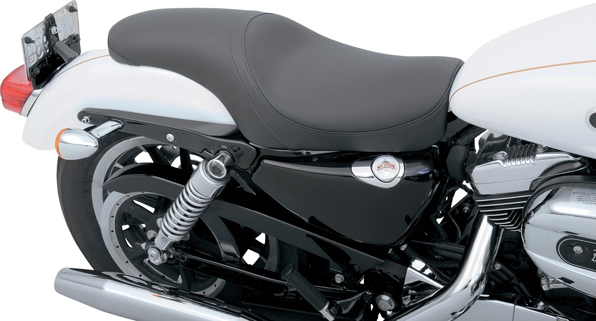 Predator Plain SR Leather 2-Up Seat Black Foam - For 04-20 Harley XL - Click Image to Close