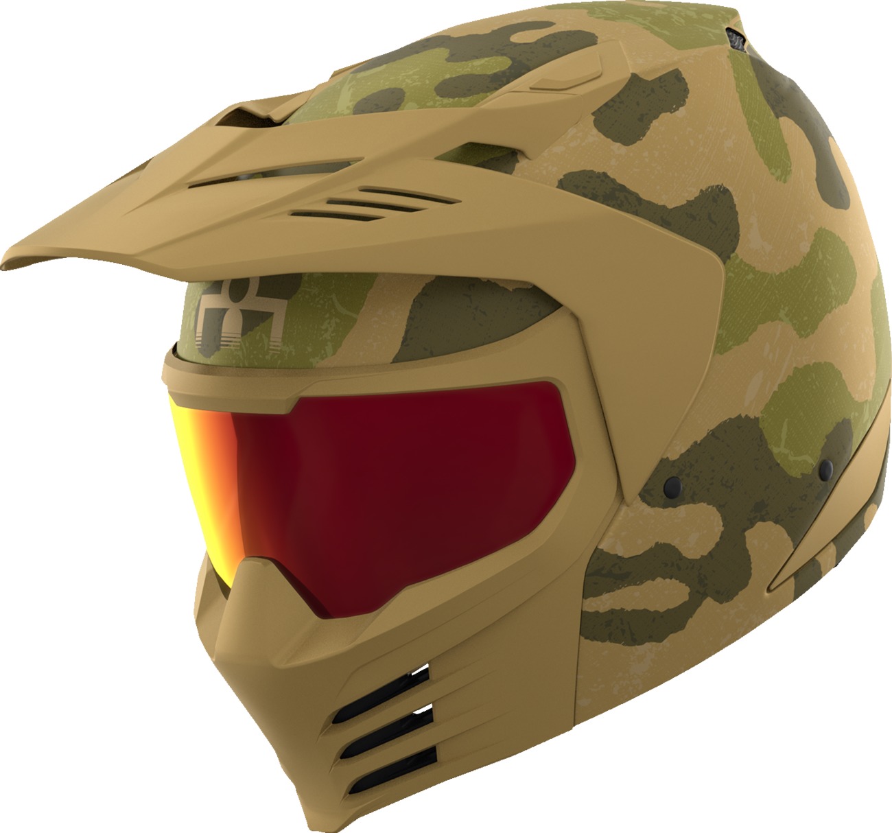 ICON Elsinore Magnacross Helmet Tan Camo - Small - Modular helmet with MX Shield & camo graphics - Click Image to Close