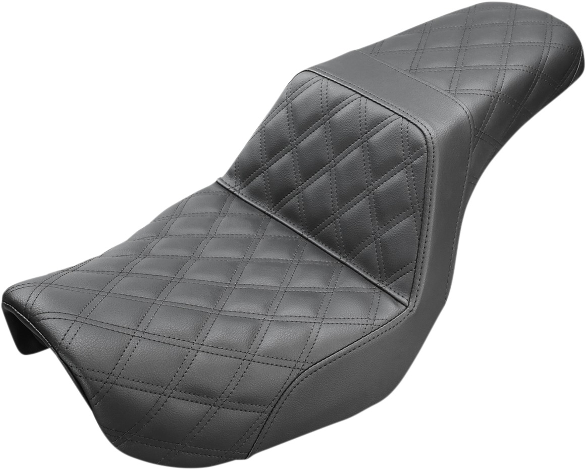 Step-Up Lattice Stitched 2-Up Seat - Black - For 06-16 Harley Dyna - Click Image to Close