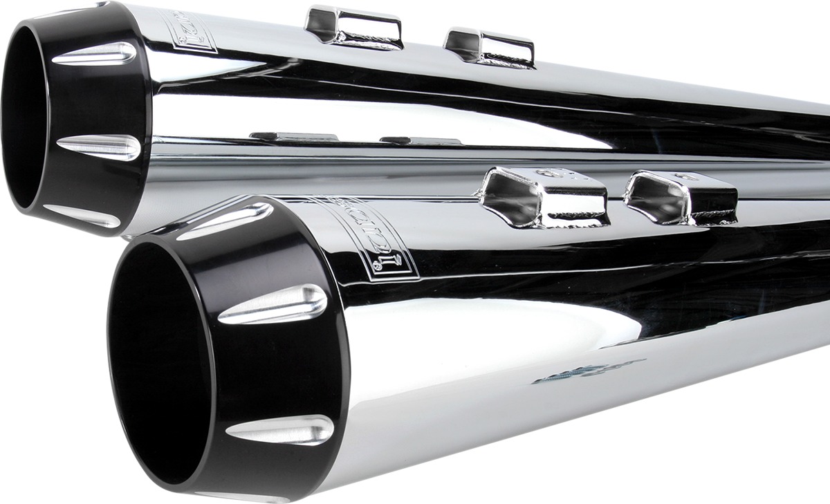 4" Chrome Megaphone Slip On Exhaust w/ Black End Cap & 2.5" Baffle - Click Image to Close