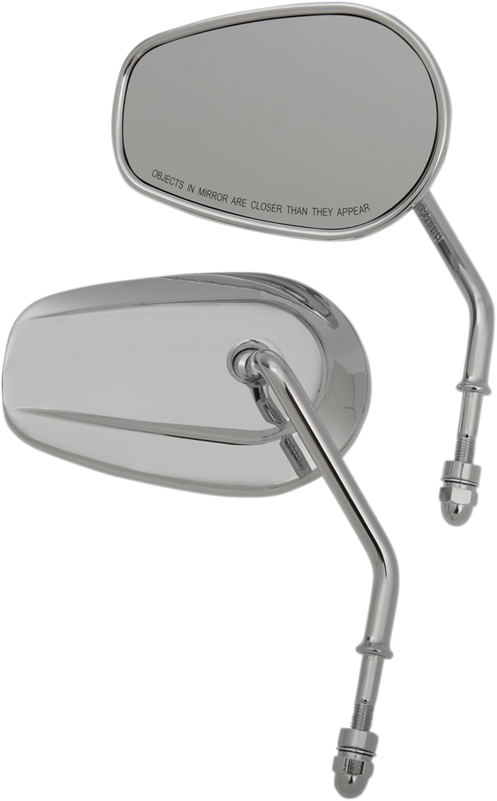 Teardrop Chrome Mirrors Short Stem - Pair of Left & Right - For Harley Bar Mounts - Click Image to Close