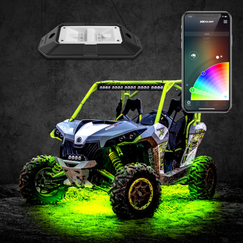 XK Glow Rock Light w/ XKchrome App Controlled Bluetooth Advanced Kit 8pc RGB 6W - Click Image to Close