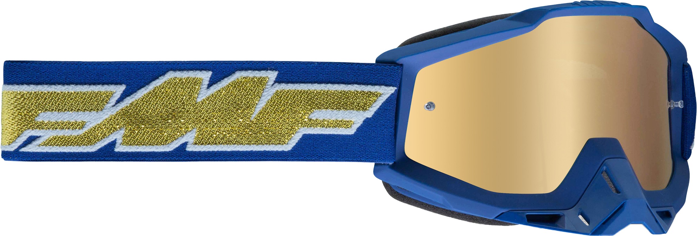 FMF Powerbomb Goggle Deep Navy/Gold with Gold Mirror Lens - Premium goggles with gold mirror lens - Click Image to Close